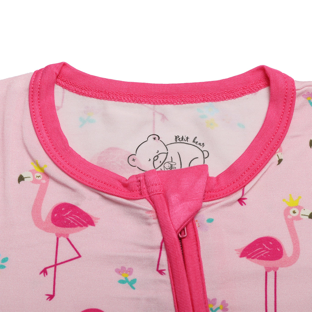 Baby short bamboo onesie in pink flamingo print