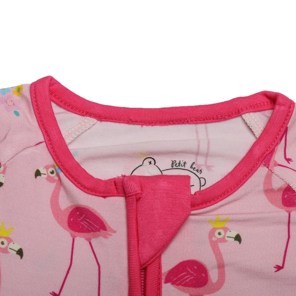 Baby bamboo onesie in pink flamingo print