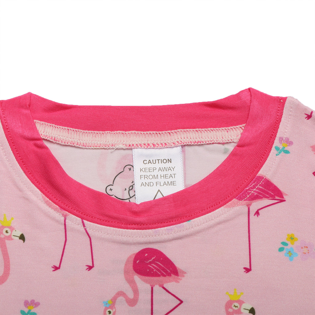 Bamboo pyjamas for kids in pink flamingo print