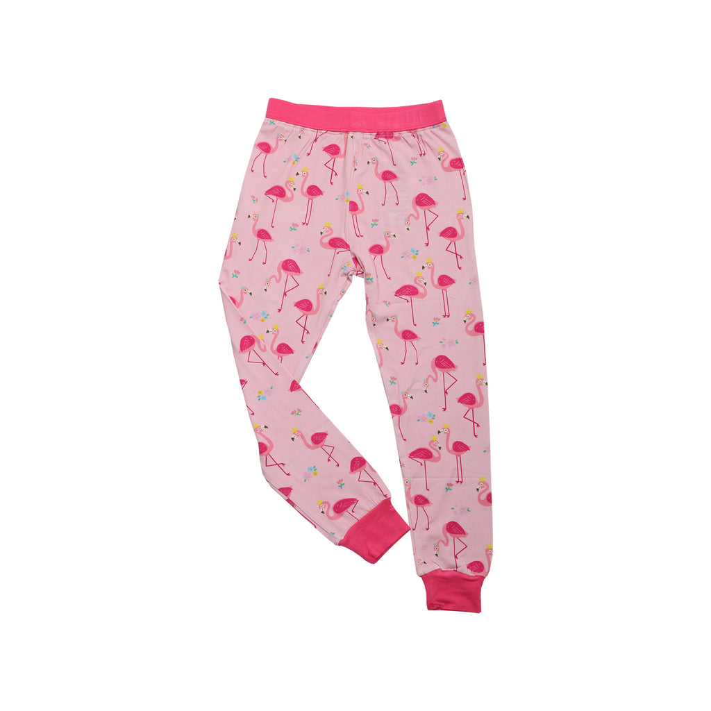 Bamboo pyjamas for kids in pink flamingo print