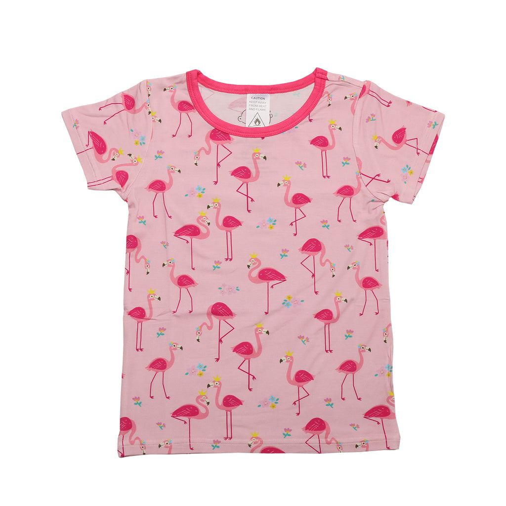 Bamboo pyjamas for kids in pink flamingo print