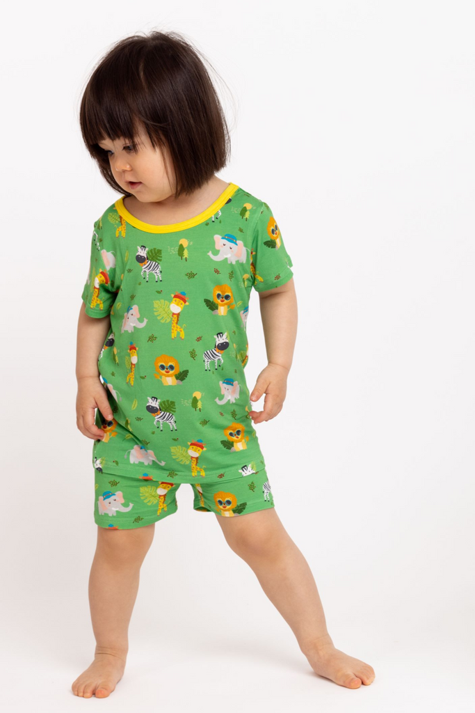 toddler bamboo pyjamas in safari animal print