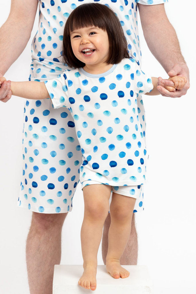 Children 2 piece short bamboo pyjamas set in polka dot print
